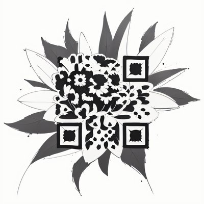 Black and White Flower Tattoo QR Code for Temporary Tattoos