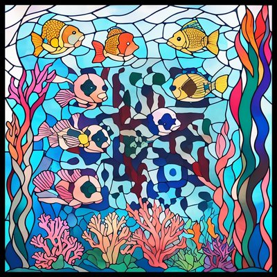 Stained Glass Coral Reef Fish QR Code Art