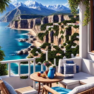 Seaside Balcony Cliff View Photorealistic QR Code for Posters