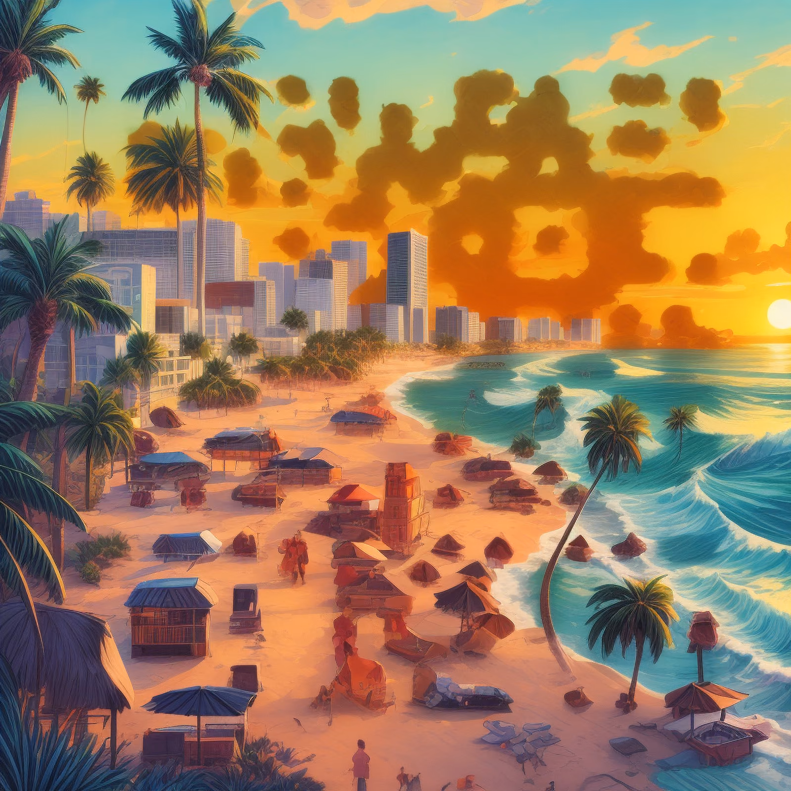 Sunset Beach City Digital Painting QR Code for Posters — image 1