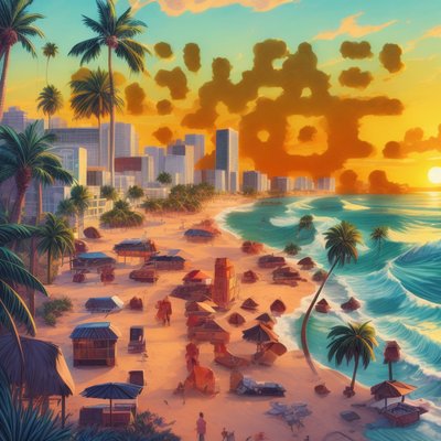 Sunset Beach City Digital Painting QR Code for Posters