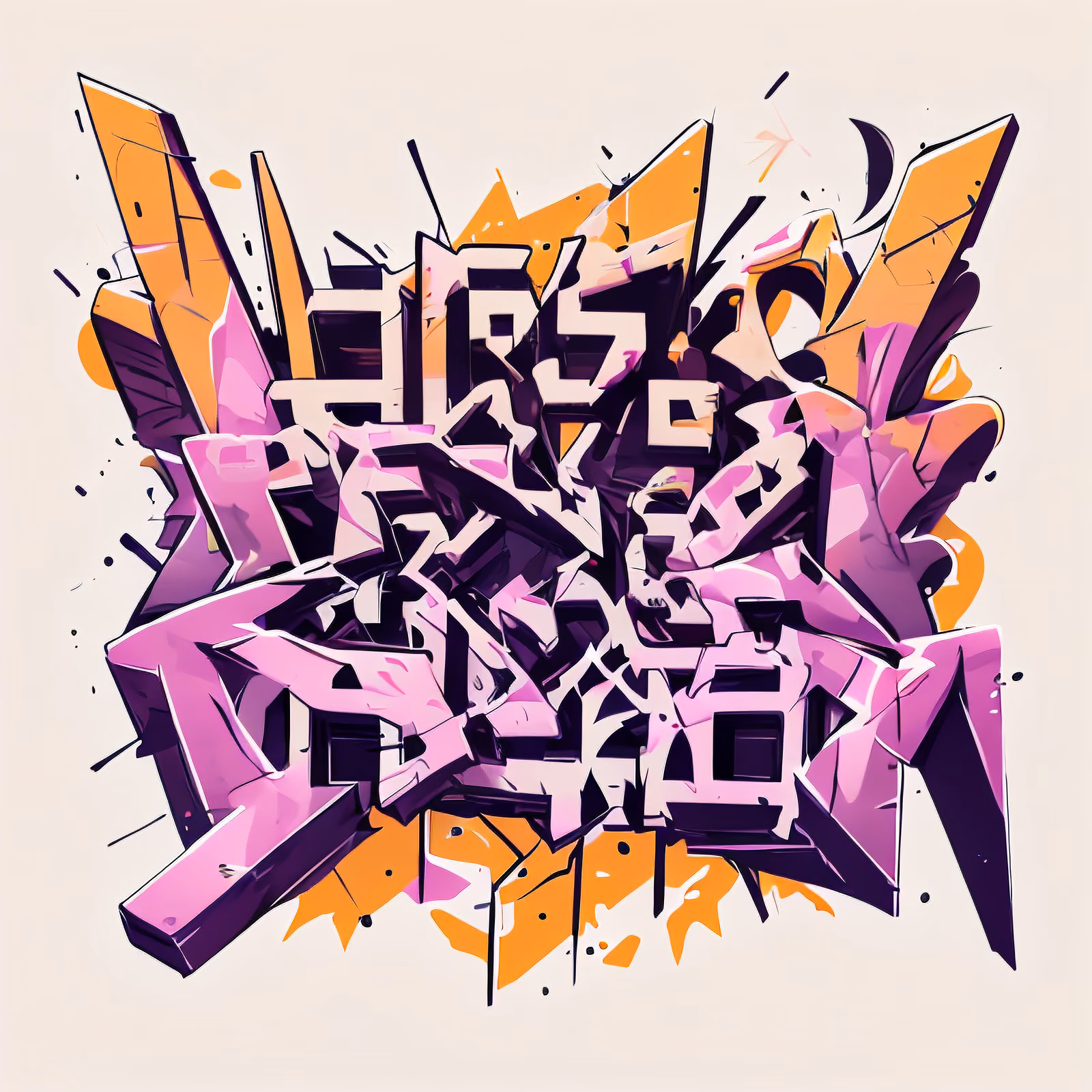 Pink Orange Graffiti Lettering Abstract QR Code for Apparel — image 1