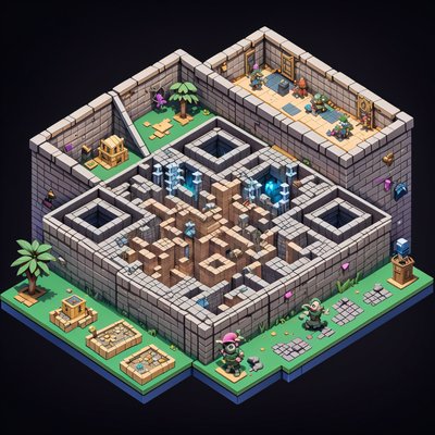Isometric Rogue Hideout Game Art QR Code for Posters