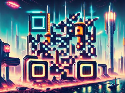 Retrofuturist Rocket City Painting QR Code for Posters