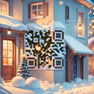 雪中圣诞小屋绘本风二维码艺术，适用于贺卡