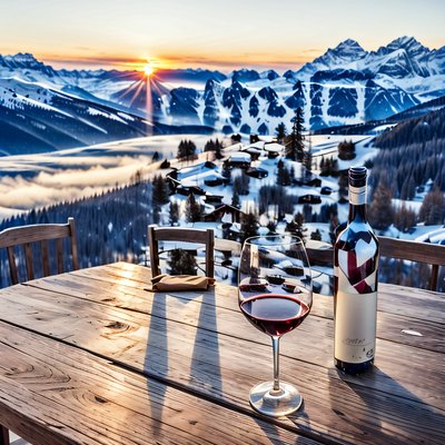 Закат в Альпах и стол с вином: фотореалистичный QR-код для постеров