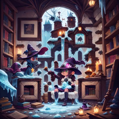 Cartoon Witch in Frozen Library QR Code for Posters