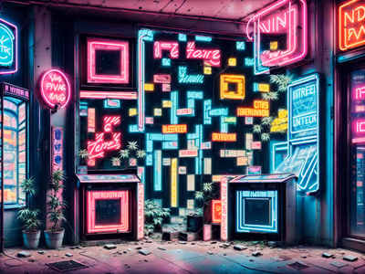 Abandoned Neon Arcade Cyberpunk QR Code for Posters — image 1