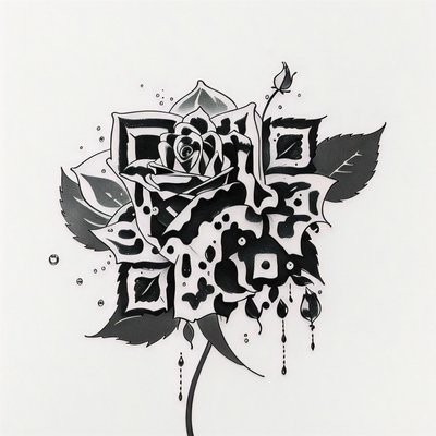 Black Rose Dewdrop Tattoo QR Code for Temporary Tattoos
