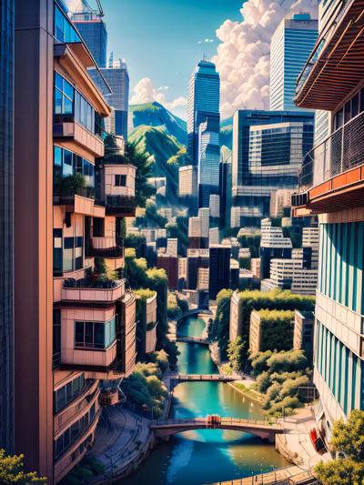 Skyscraper Canal Cityscape Photorealistic QR Code for Posters — image 1