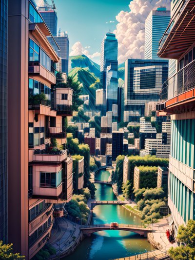 Skyscraper Canal Cityscape Photorealistic QR Code for Posters