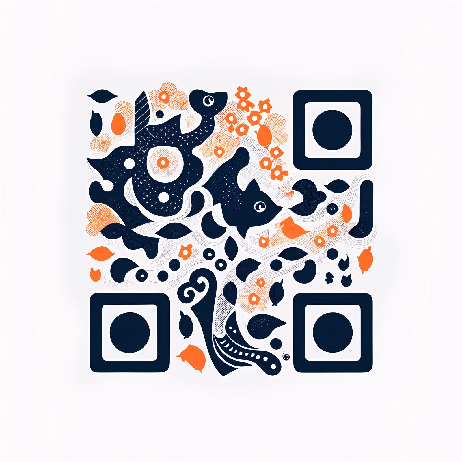 Силуэты тёмно-синих рыб, вектор: QR-код для упаковки — изображение 1