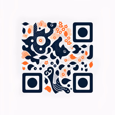Силуэты тёмно-синих рыб, вектор: QR-код для упаковки — изображение 1
