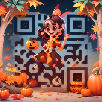 Девочка с тыквами на Хэллоуин, 3D QR-код для флаеров — изображение 1