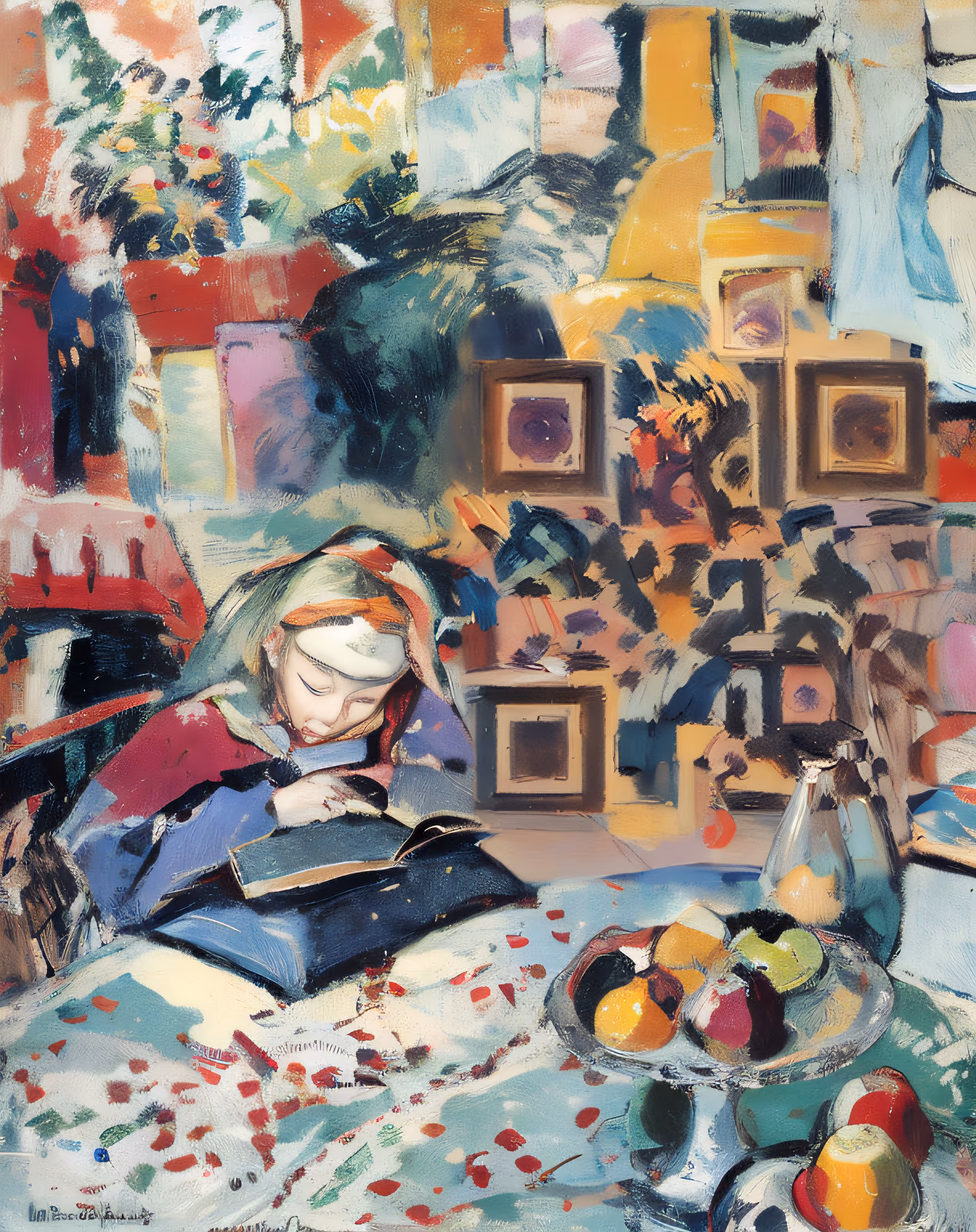 Girl Reading Interior Painterly QR Code Art — image 1