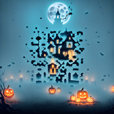 Haunted House Halloween Digital Painting Graveyard QR Code for Posters — image 1