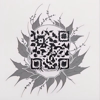 Thorny Vine Skull Tattoo QR Code for Temporary Tattoos — image 1