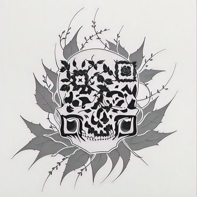 Thorny Vine Skull Tattoo QR Code for Temporary Tattoos