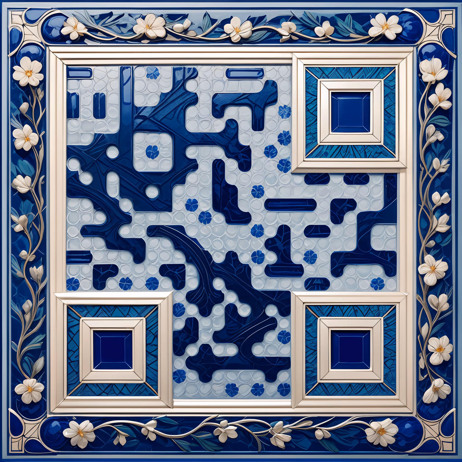 Синий азулежу с цветами: QR-код в виде плитки — изображение 1