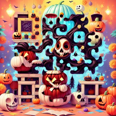 Cartoon Halloween Pumpkins and Skulls QR Code for Posters