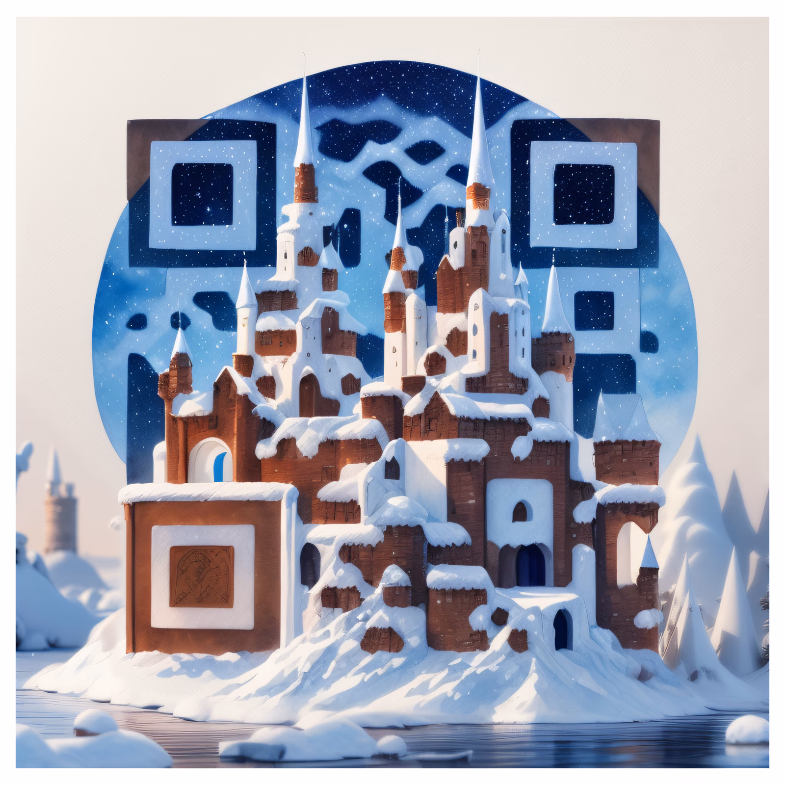 Заснеженный замок, зимняя сказка: QR-код для открыток — изображение 1
