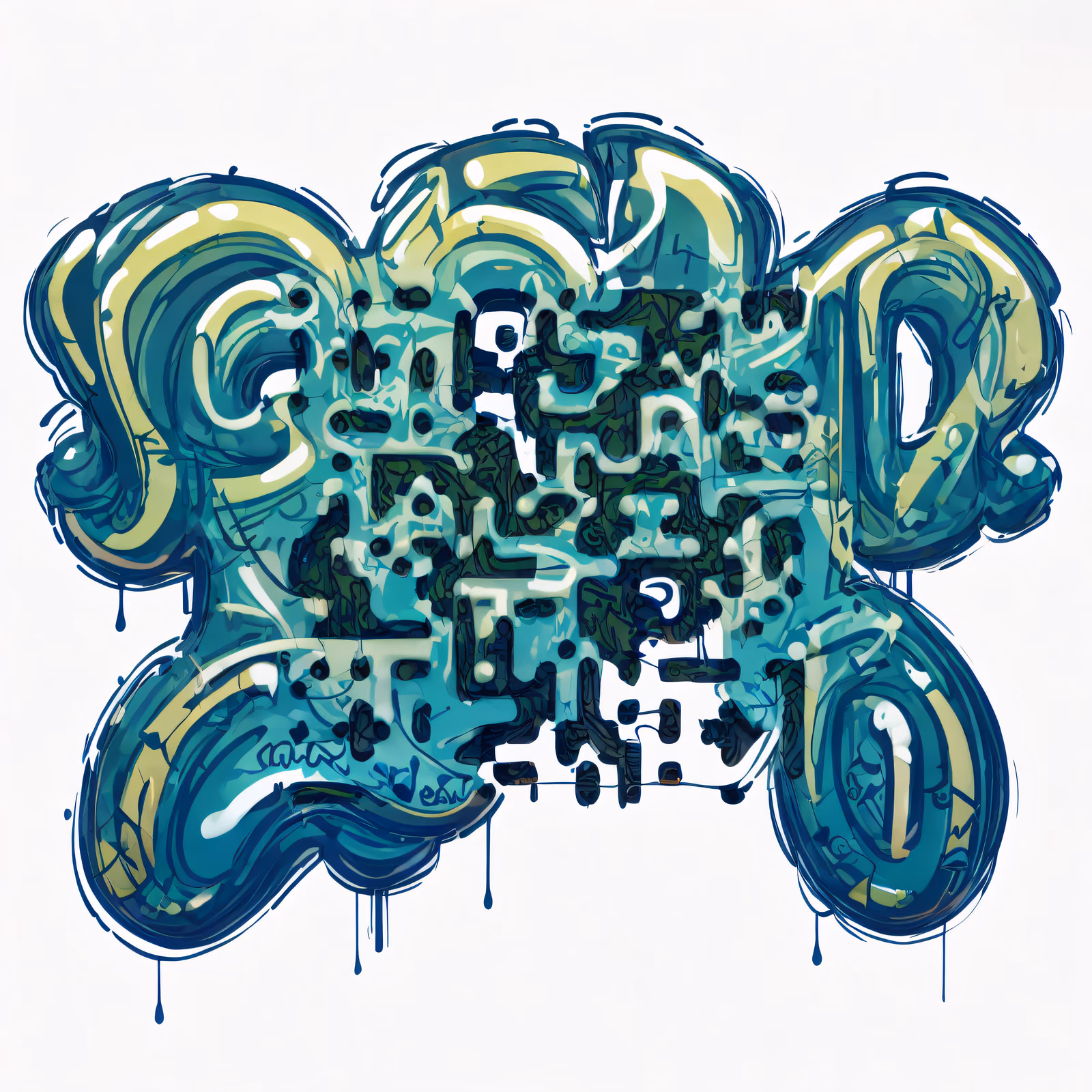 Teal Bubble Graffiti Lettering QR Code for Apparel — image 1