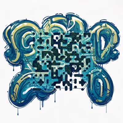 Teal Bubble Graffiti Lettering QR Code for Apparel — image 1