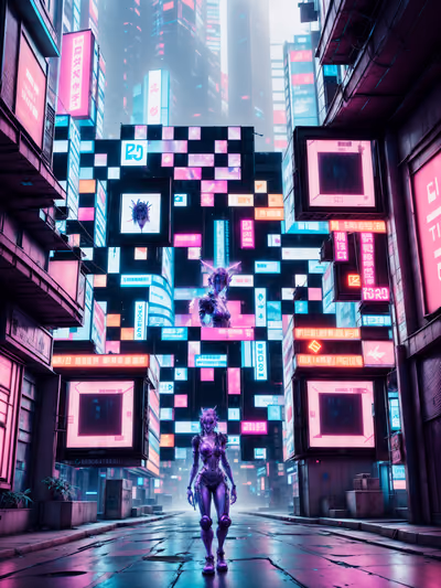 Neon Cyberpunk Avatar Street QR Code for Billboards — image 1