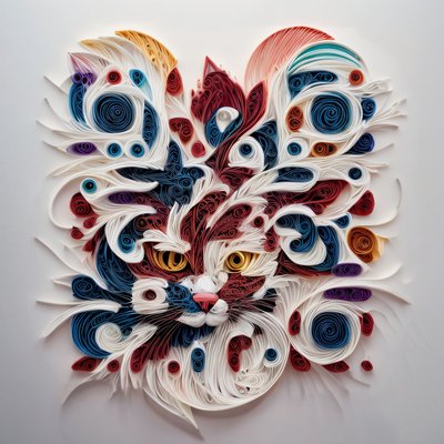 Colorful Quilled Cat Face QR Code Art