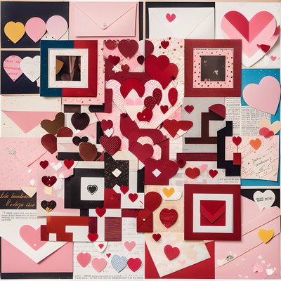 Valentine Heart Paper Collage QR Code for Greeting Cards
