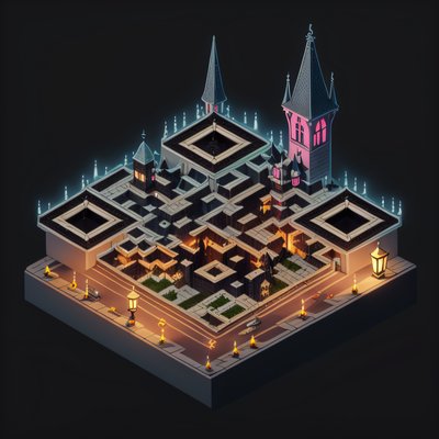 Isometric Gothic City 3D QR Code Art