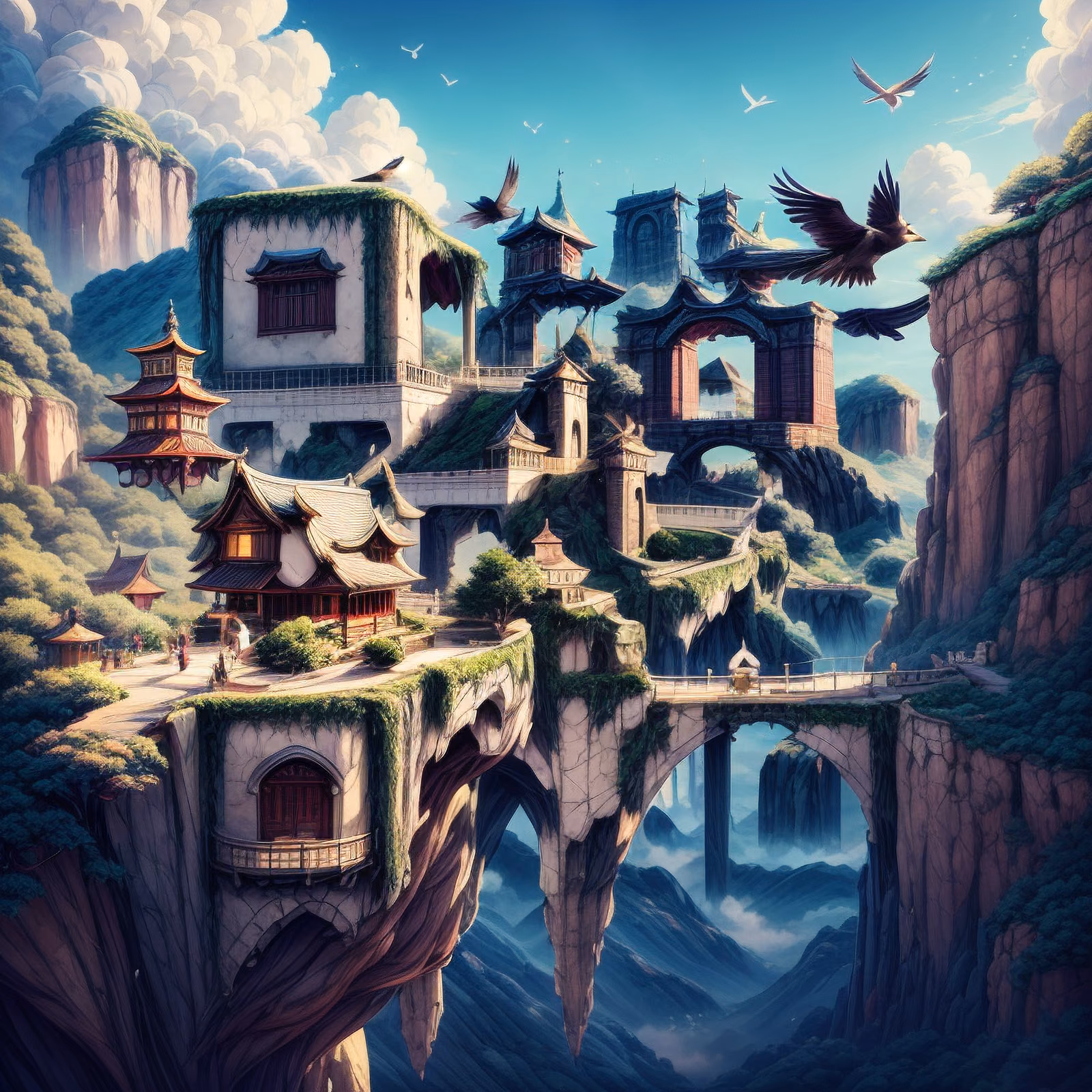 奇幻悬崖宝塔村落二维码艺术 — 图片 1