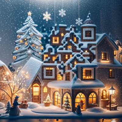 Snowy Christmas Village Paper Diorama QR Code for Greeting Cards — image 1