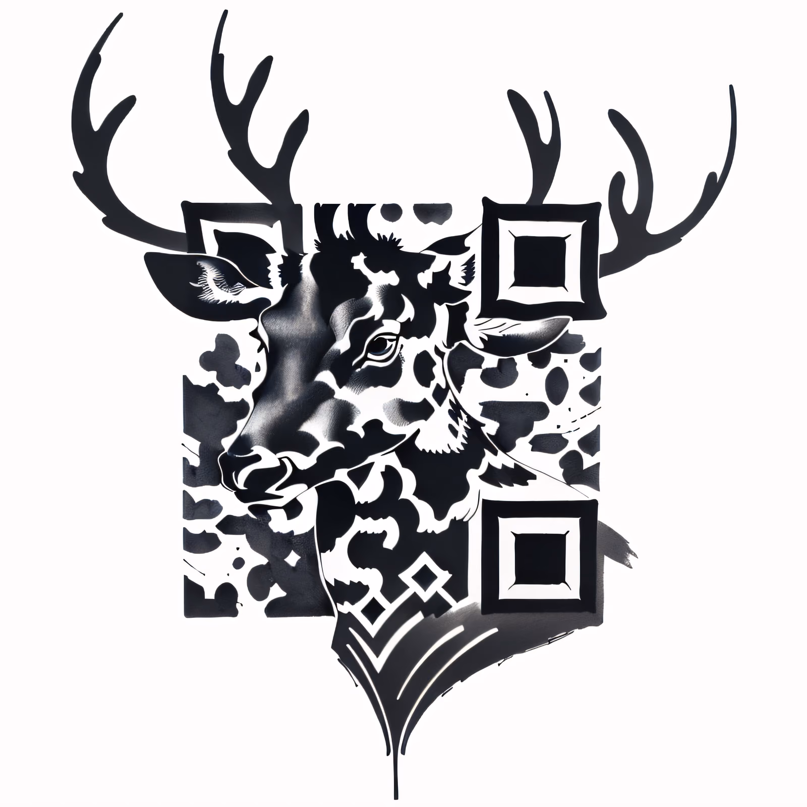 Олень чёрной тушью: QR-код для временных татуировок — изображение 1