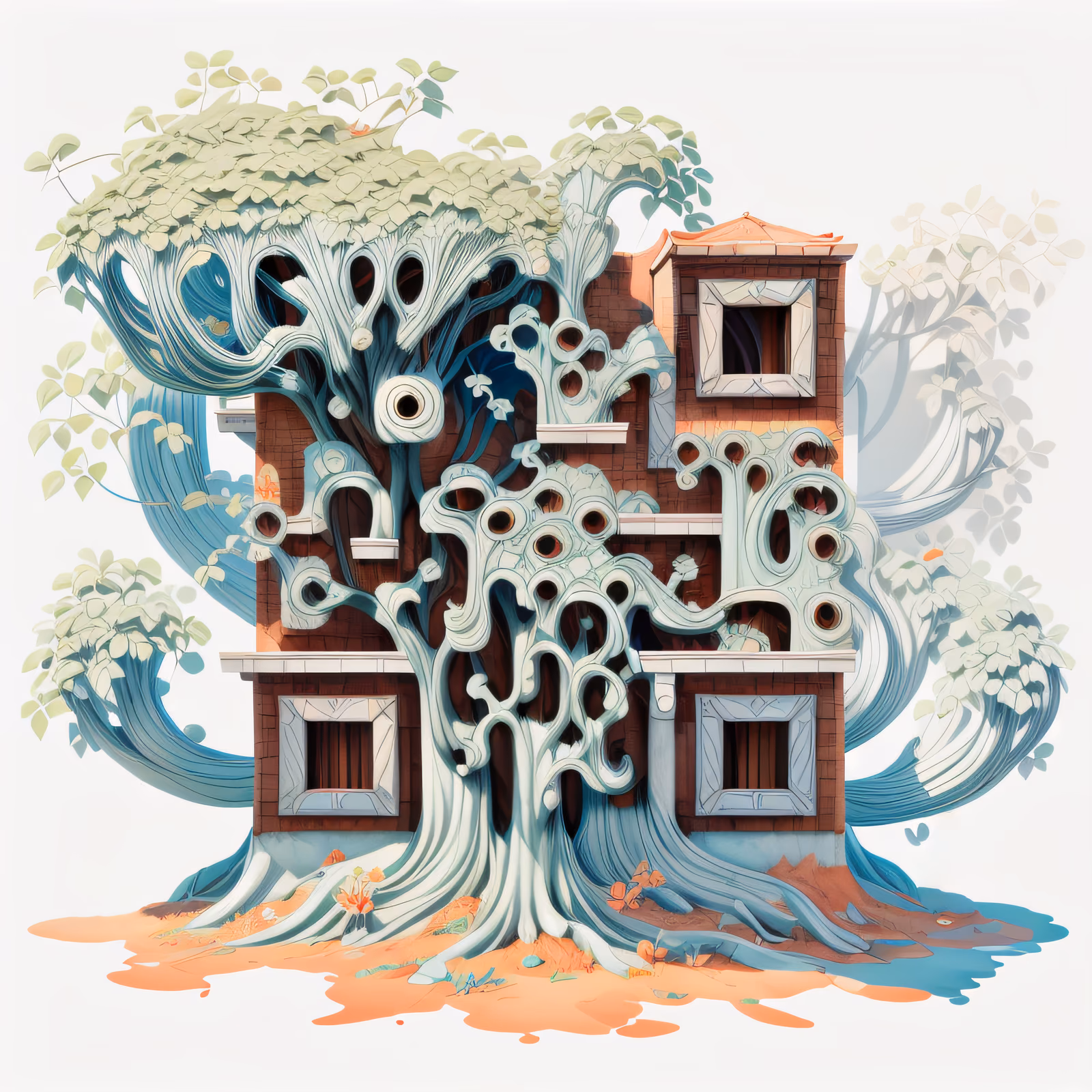 Заросший дом на дереве: игровой арт QR-код для постеров — изображение 1