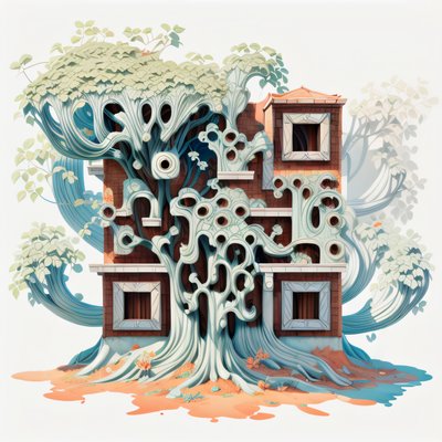 Overgrown Tree House Game Art Building QR Code for Posters