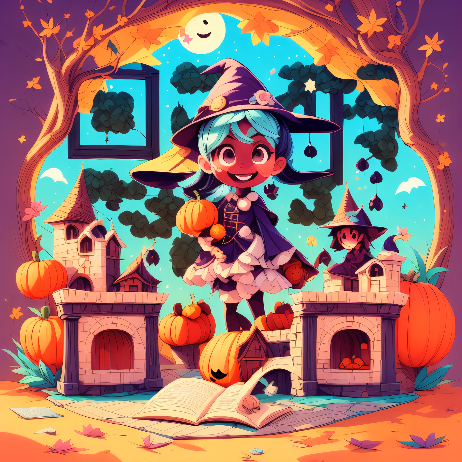 Smiling Witch Halloween Cartoon QR Code for Posters — image 1