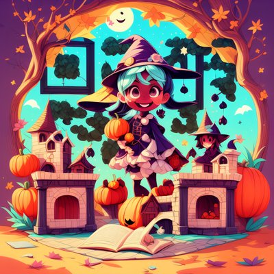 Smiling Witch Halloween Cartoon QR Code for Posters