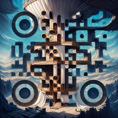 Surreal Curtain Tower Fantasy QR Code Art