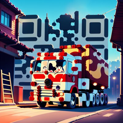 Cartoon Truck Street Gouache QR Code Art