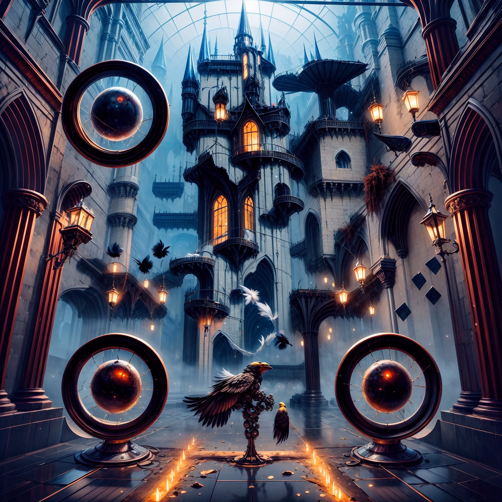 Gothic Castle Robotic Birds Fantasy QR Code for Posters — image 1