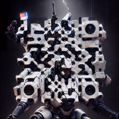 White Armored Mecha Sci-Fi QR Code for Posters — image 1