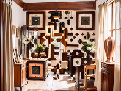 Antique Shop Interior Photorealistic Clock QR Code for Storefront Displays — image 1