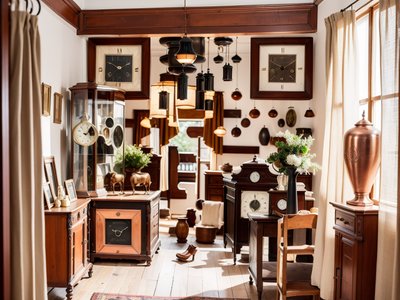 Antique Shop Interior Photorealistic Clock QR Code for Storefront Displays