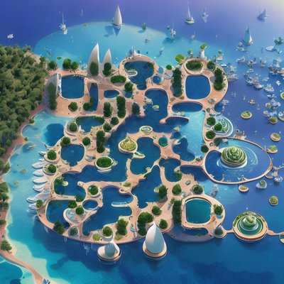 Футуристический островной курорт: цифровой QR-код для постеров