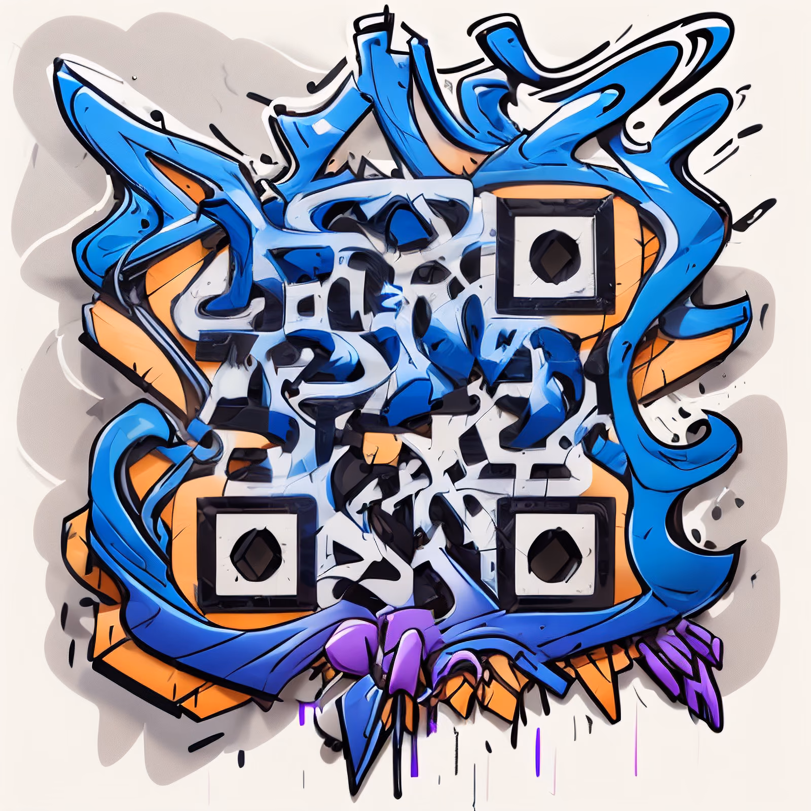 Blue Wildstyle Graffiti Lettering Abstract QR Code for Stickers — image 1