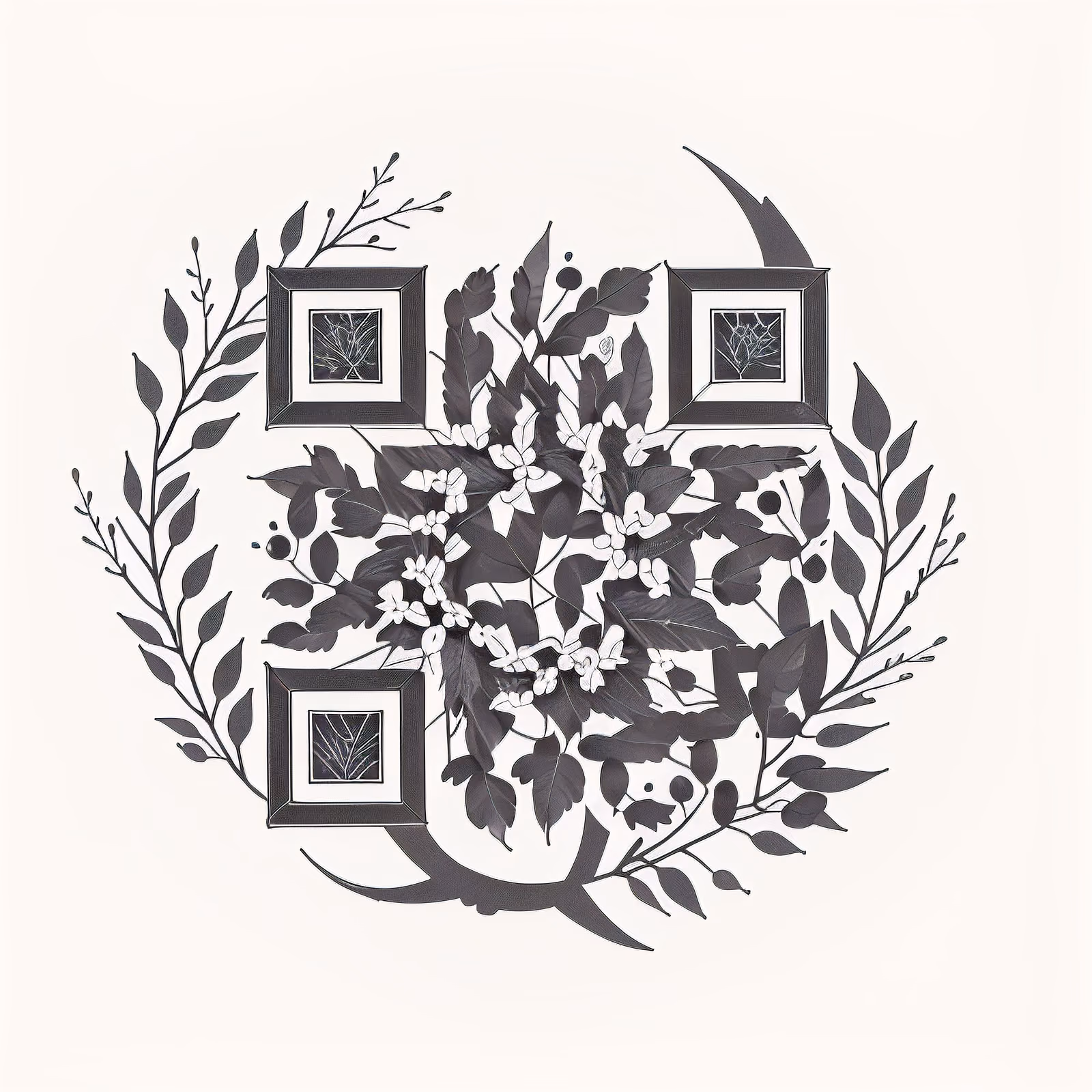 Botanical Branch Wreath Tattoo QR Code for Temporary Tattoos — image 1