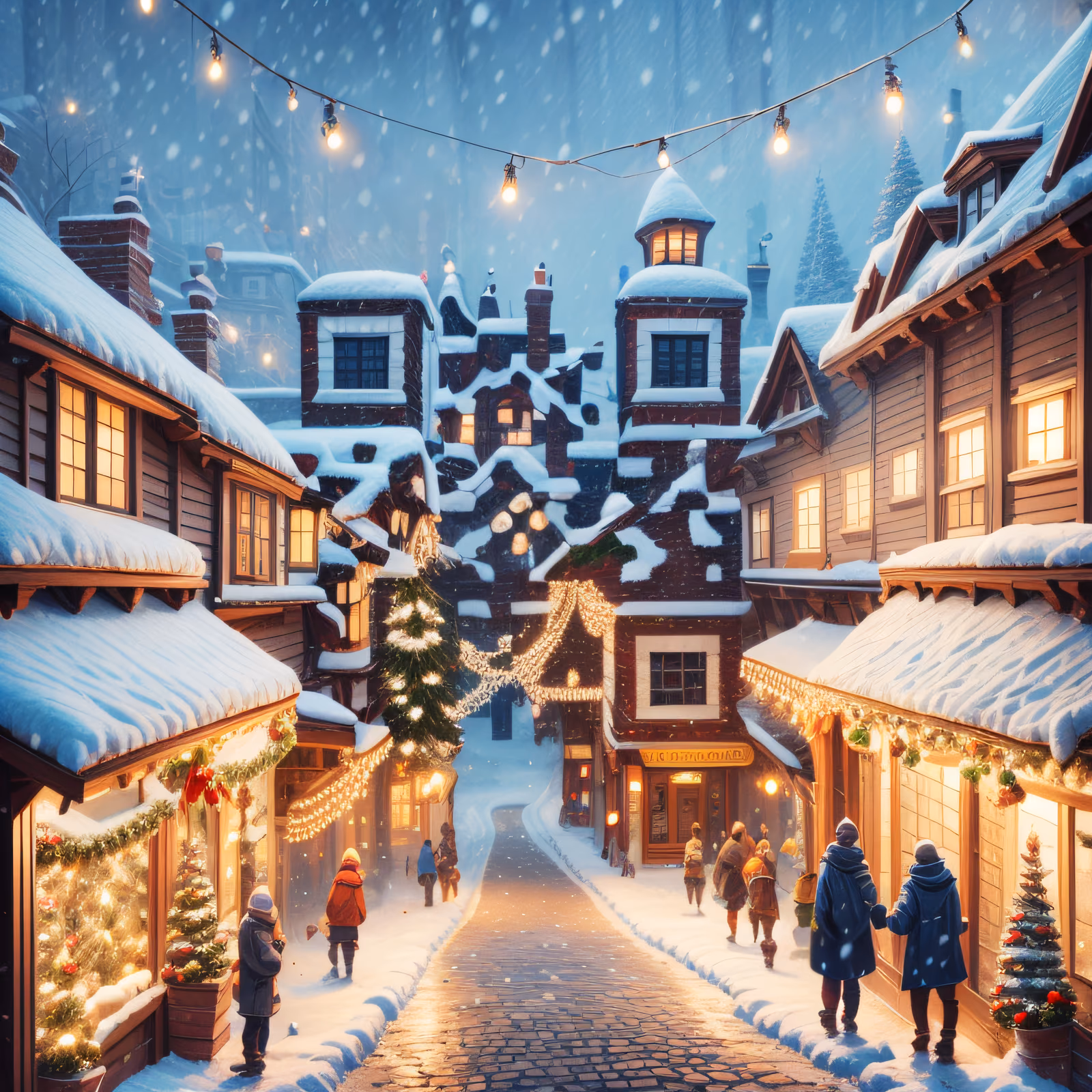 Snowy Christmas Village Digital Painting QR Code for Posters — image 1