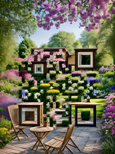 Cottage Garden Patio Photorealistic QR Code Art