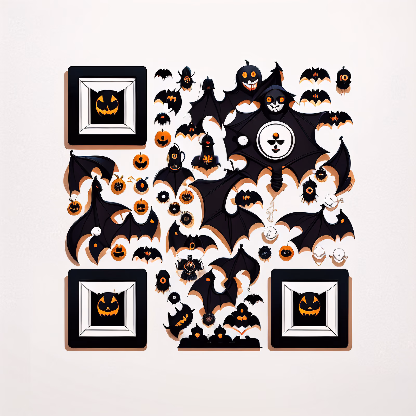 Halloween Bats and Pumpkins Vector QR Code for Flyers — image 1